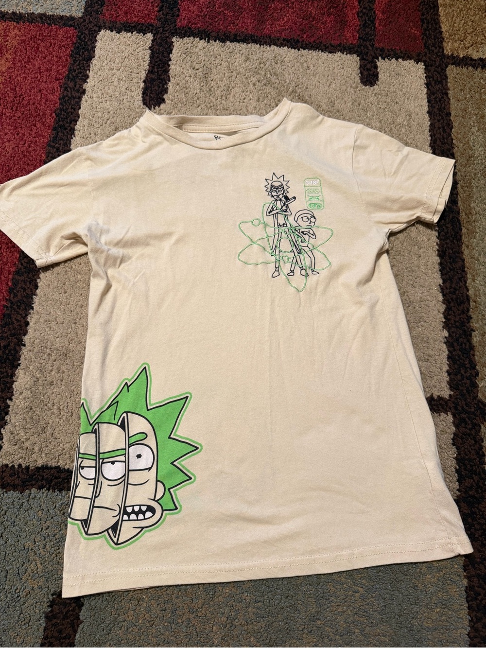 Men’s Cream Rick & Morty Graphic Tee with Green Accents